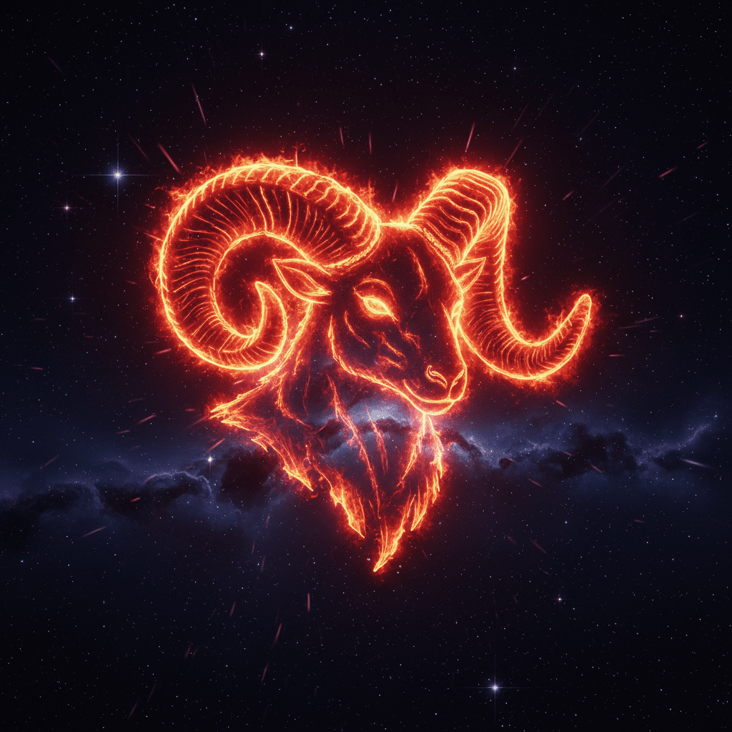 Konstelasi kepala domba jantan yang menyala-nyala dengan latar belakang langit malam berbintang