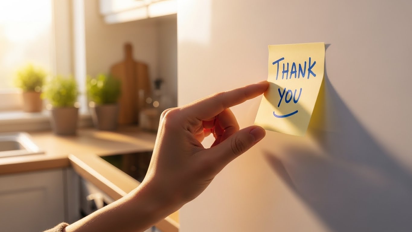 Tangan menempatkan catatan tempel kuning dengan 