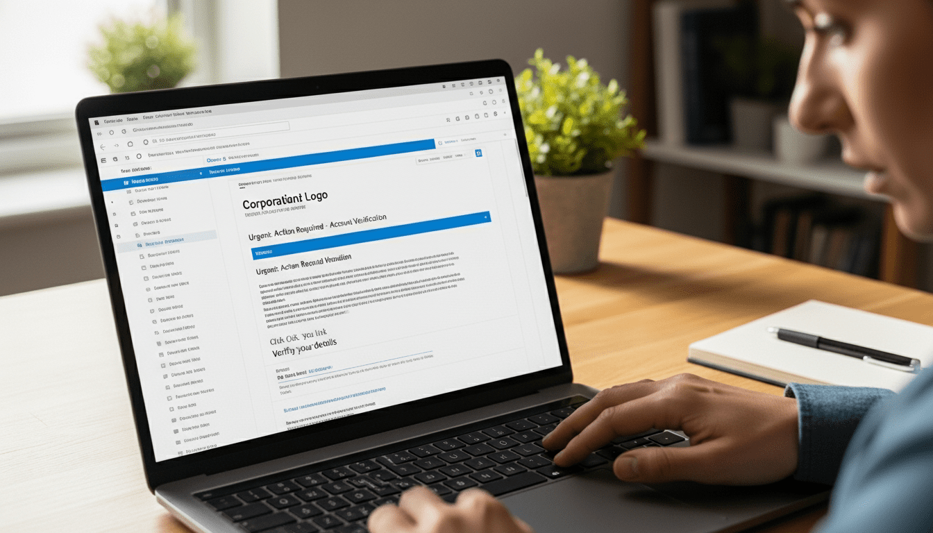 Orang yang melihat layar laptop menampilkan email mencurigakan 