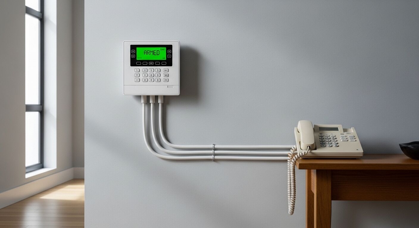 Panel alarm keamanan rumah ditampilkan 