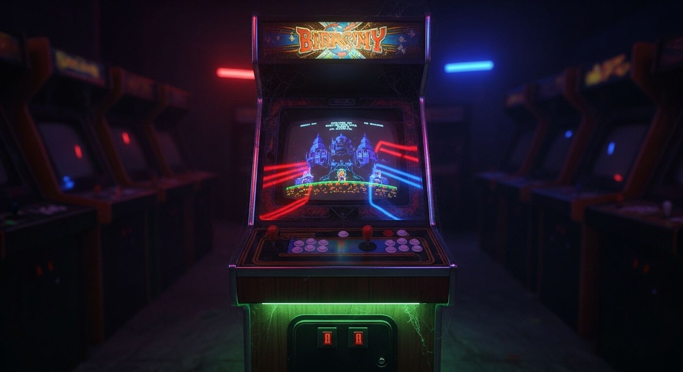 Mesin arcade retro diberi label 