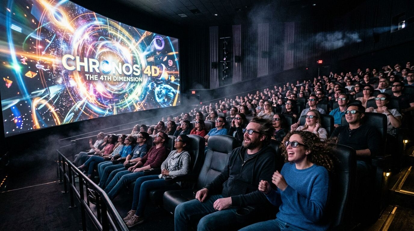 Penonton memakai kacamata 3D menonton film 