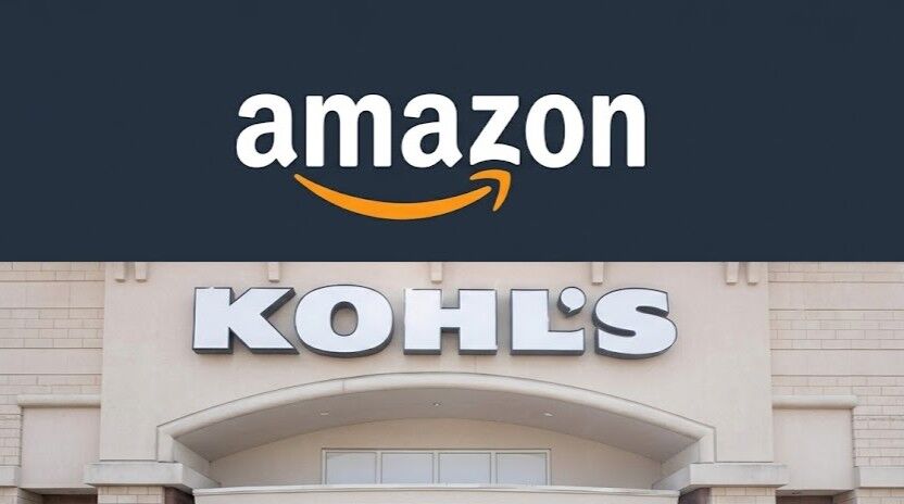 Logo Amazon di atas bagian luar gedung toko Kohl.