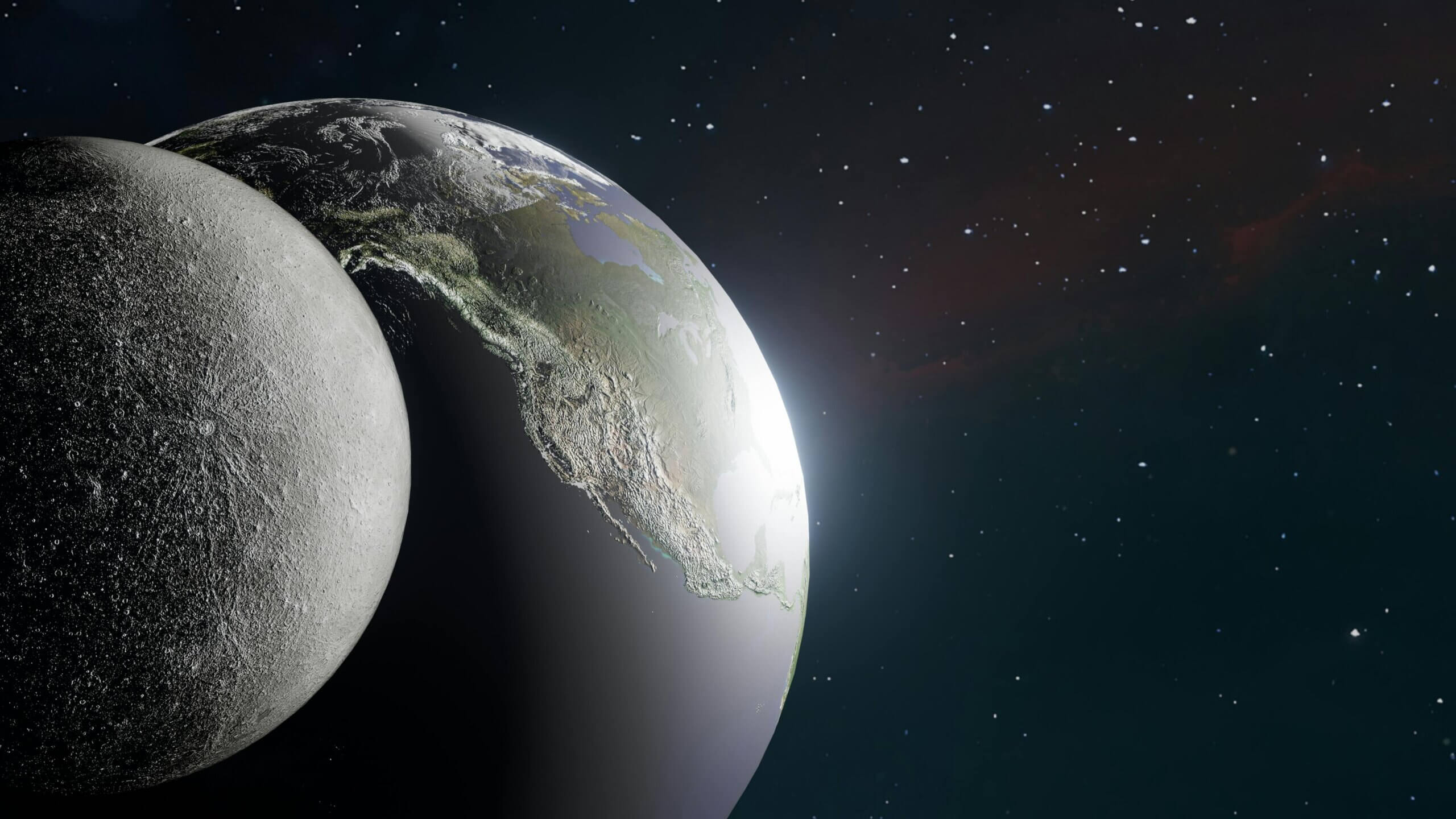 Bulan menutupi sebagian Bumi dengan Amerika Utara terlihat dengan latar belakang berbintang.