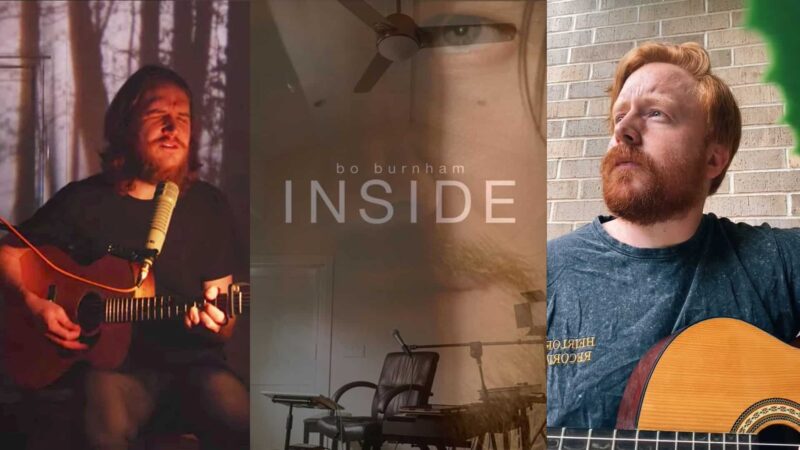 Bo Burnham Inside album cover with two men playing acoustic guitars on either side.