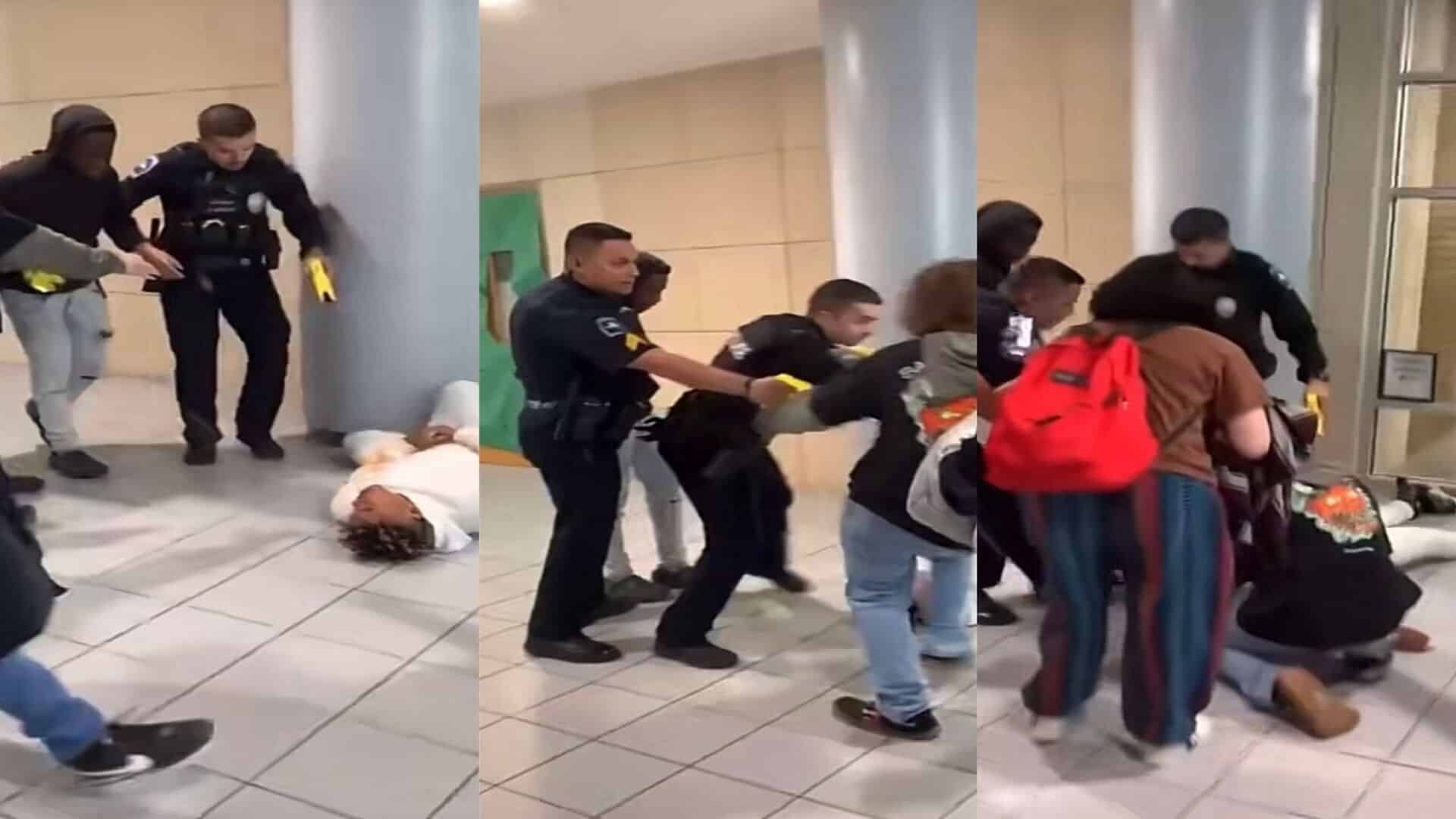Police Officers Use Stun Gun on Unarmed Black High School Student during Protest