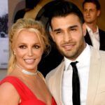 Britney Spears (L) and Sam Asghari arrive at the premiere of Sony Pictures' "One Upon A Time...In Hollywood" at the Chinese Theatre on July 22, 2019 in Hollywood, California.
