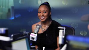 Normani visits SiriusXM's "Morning Mash Up" at the SiriusXM Studios on April 06, 2022 in New York City.