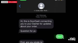 DoorDash text message asking a customer if they are single during an order update conversation.