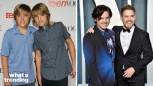 Dylan and Cole Sprouse as children at Teen Vogue event and as adults at a formal event smiling together