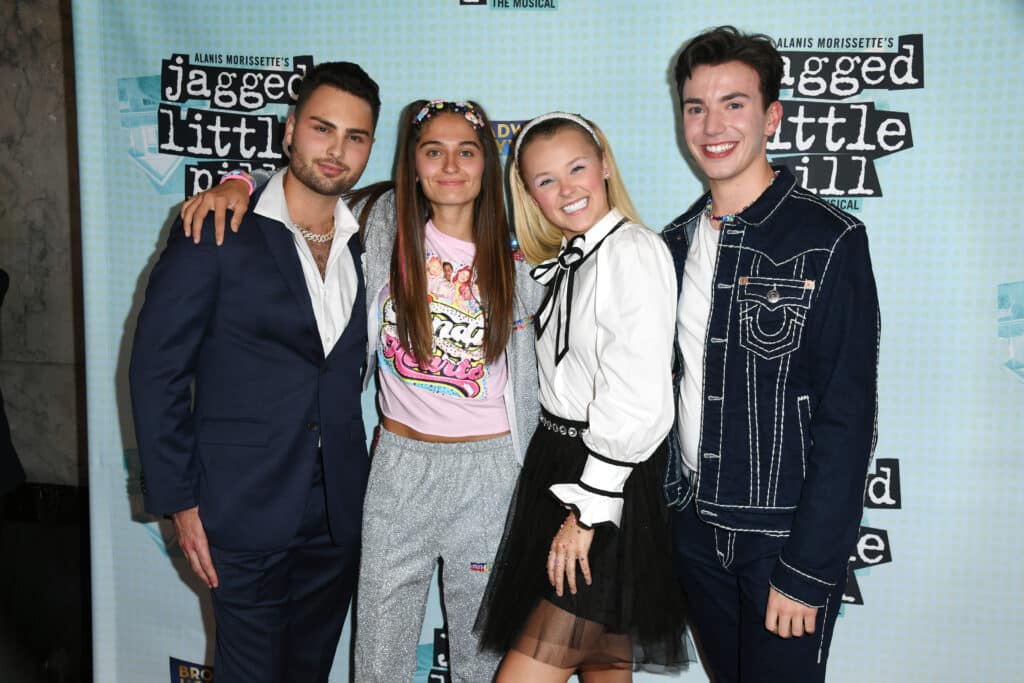 Christian Thomas, Avery Cyrus, JoJo Siwa and Chase Thomas attend the Los Angeles Premiere of "Jagged Little Pill" at Hollywood Pantages Theatre on September 14, 2022 in Hollywood, California.