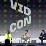Mehdi Hasan, President of MSNBC Rashida Jones, Jacob Soboroff, Chris Hayes and Symone D. Sanders appear on stage at 2022 VidCon at Anaheim Convention Center on June 24, 2022 in Anaheim, California.