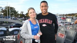 Amy Robach and TJ Holmes run during the 2022 TCS New York City Marathon on November 06, 2022 in New York City.