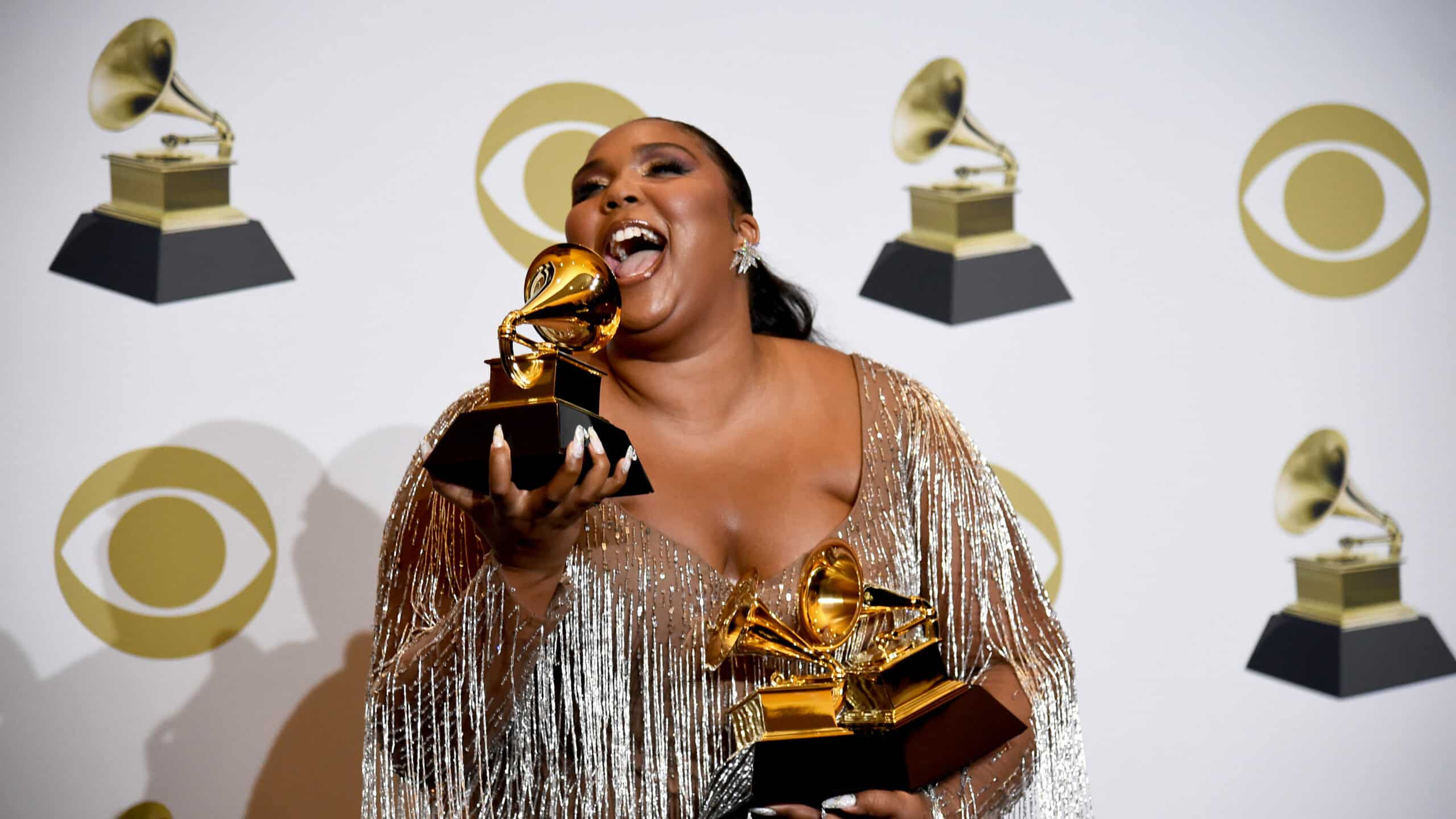 Lizzo, winner of Best Pop Solo Performance, Best Traditional R&B Performance and Best Urban Contemporary Album, poses in the press room during the 62nd Annual GRAMMY Awards at Staples Center on January 26, 2020 in Los Angeles, California.
