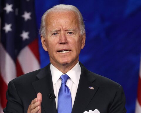 Democratic presidential nominee Joe Biden speaks on the fourth night of the Democratic National Convention from the Chase Center on August 20, 2020 in Wilmington, Delaware. The convention, which was once expected to draw 50,000 people to Milwaukee, Wisconsin, is now taking place virtually due to the coronavirus pandemic.
