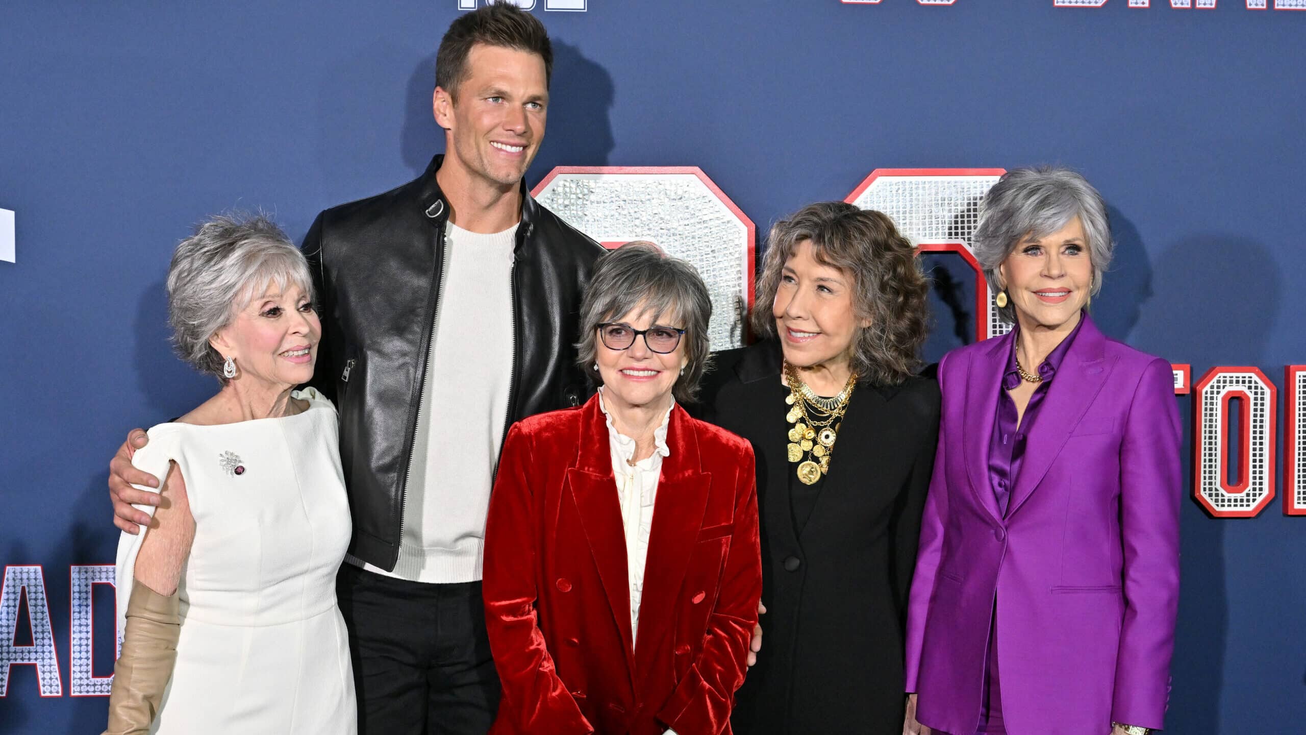 Rita Moreno, Tom Brady, Sally Field, Lily Tomlin and Jane Fonda attend the Los Angeles Premiere Screening of Paramount Pictures' "80 For Brady" at Regency Village Theatre on January 31, 2023 in Los Angeles, California.