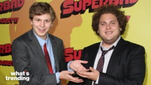 Michael Cera and Jonah Hill posing together at the Superbad movie premiere