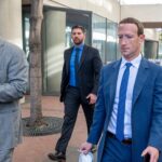 Mark Zuckerberg, chief executive officer of Meta Platforms Inc., right, departs from federal court in San Jose, California, US, on Tuesday, Dec. 20, 2022.