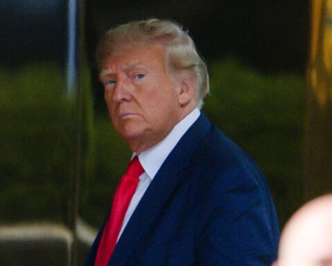 Former U.S. President Donald Trump arrives at Trump Tower in Manhattan on April 3, 2023 in New York City. Trump is scheduled to be arraigned tomorrow at a Manhattan courthouse following his indictment by a grand jury.