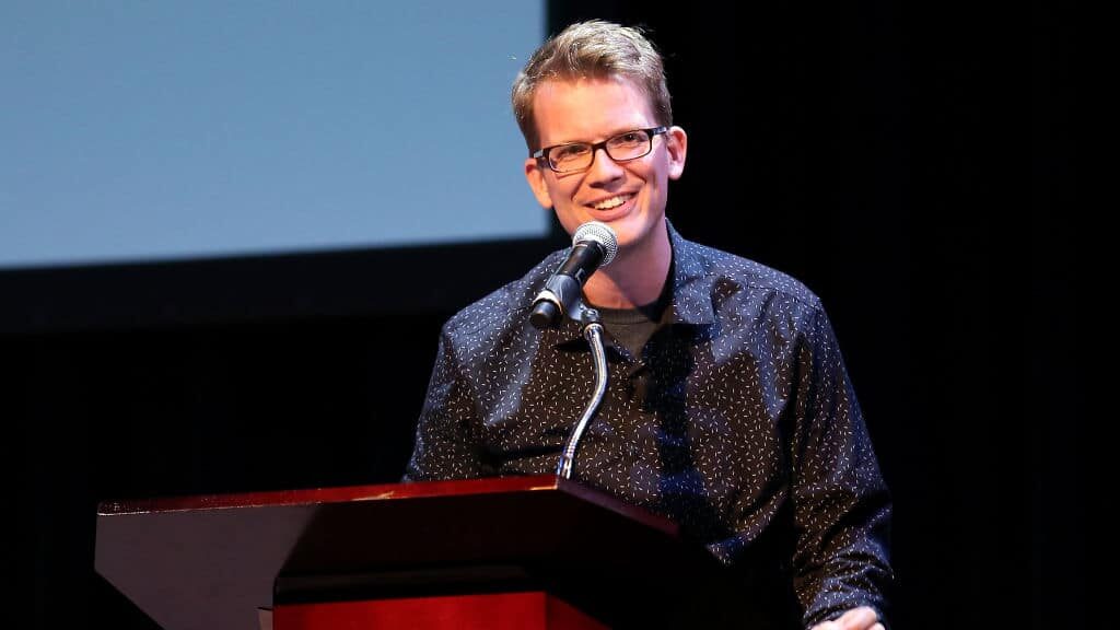 YouTube personality and author Hank Green speaks on stage as he discusses his new book "An Absolutely Remarkable Thing" at The Town Hall on September 25, 2018 in New York City.