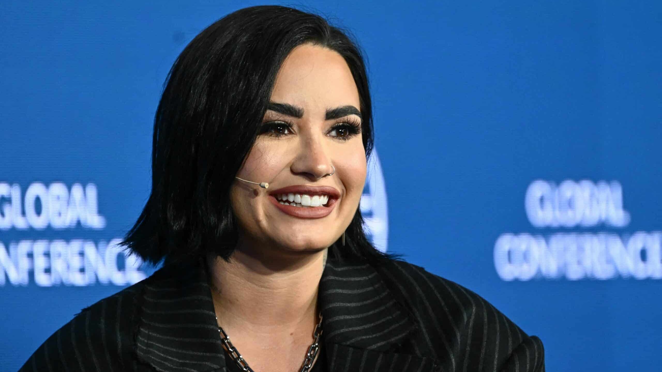 US singer Demi Lovato speaks during the Milken Institute Global Conference in Beverly Hills, California, on May 3, 2023.