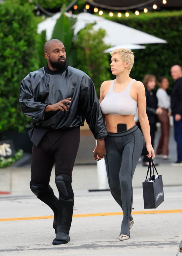 Kanye West and Bianca Censori are seen on May 13, 2023 in Los Angeles, California. 