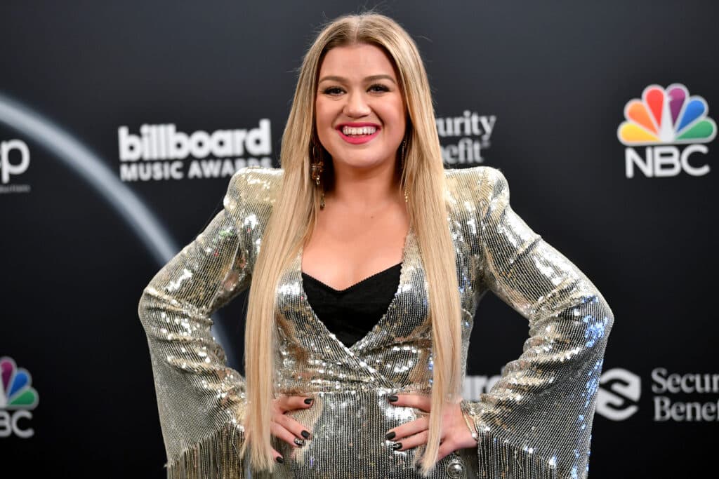 In this image released on October 14, Kelly Clarkson poses backstage at the 2020 Billboard Music Awards, broadcast on October 14, 2020 at the Dolby Theatre in Los Angeles, CA.