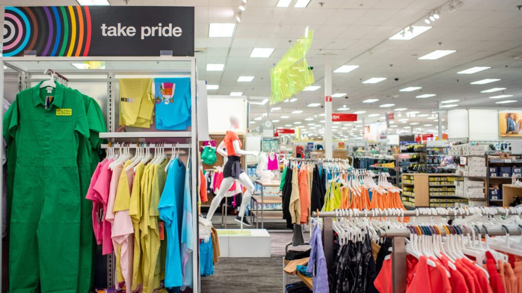 AUSTIN, TEXAS - JUNE 06: Pride Month apparel is seen on display at a Target store on June 06, 2023 in Austin, Texas. Businesses across the United States have begun advertising LGBTQIA+ apparel to mark this year's Pride Month.
