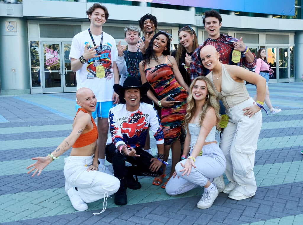 Content Creators pose for a pic at VidCon Anaheim 2023 at Anaheim Convention Center on June 24, 2023 in Anaheim, California.