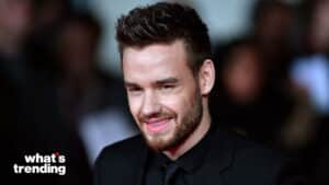 Liam Payne smiling in a black suit and tie at a formal event