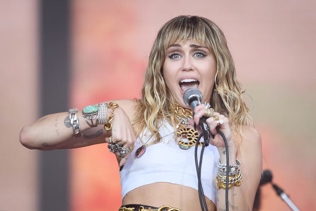 Miley Cyrus performs on the Pyramid Stage on day five of Glastonbury Festival at Worthy Farm, Pilton on June 30, 2019 in Glastonbury, England. Glastonbury is the largest greenfield festival in the world, and is attended by around 175,000 people.