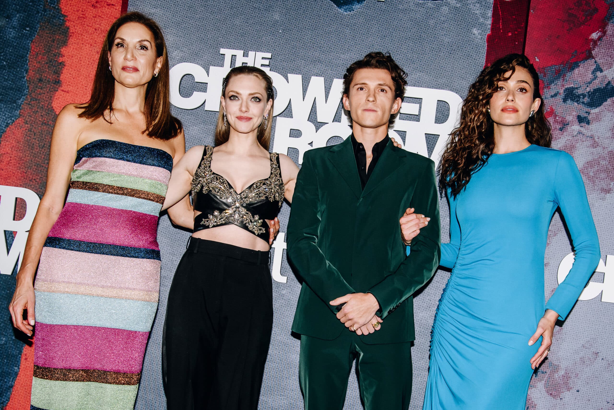 Alexandra Milchan, Amanda Seyfried, Tom Holland and Emmy Rossum at the premiere of "The Crowded Room" held at the Museum of Modern Art on June 1, 2023 in New York City.