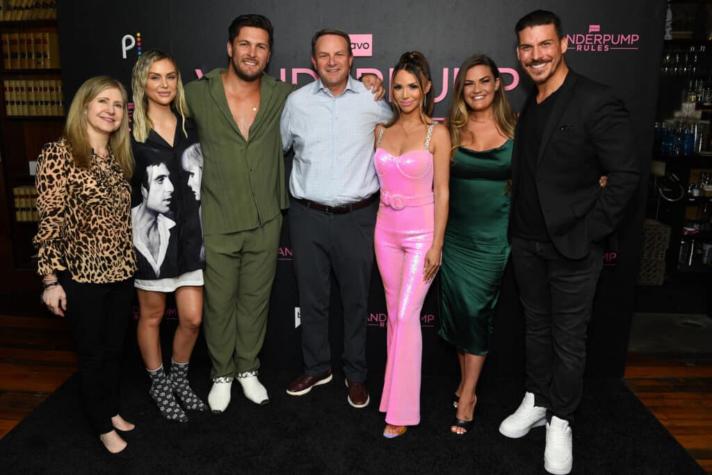 Berwick, Chairman, Entertainment Networks; Lala Kent; Brock Davies; Mark Lazarus, Chairman, NBCUniversal Television and Streaming; Scheana Shay; Brittany Cartwright; Jax Taylor