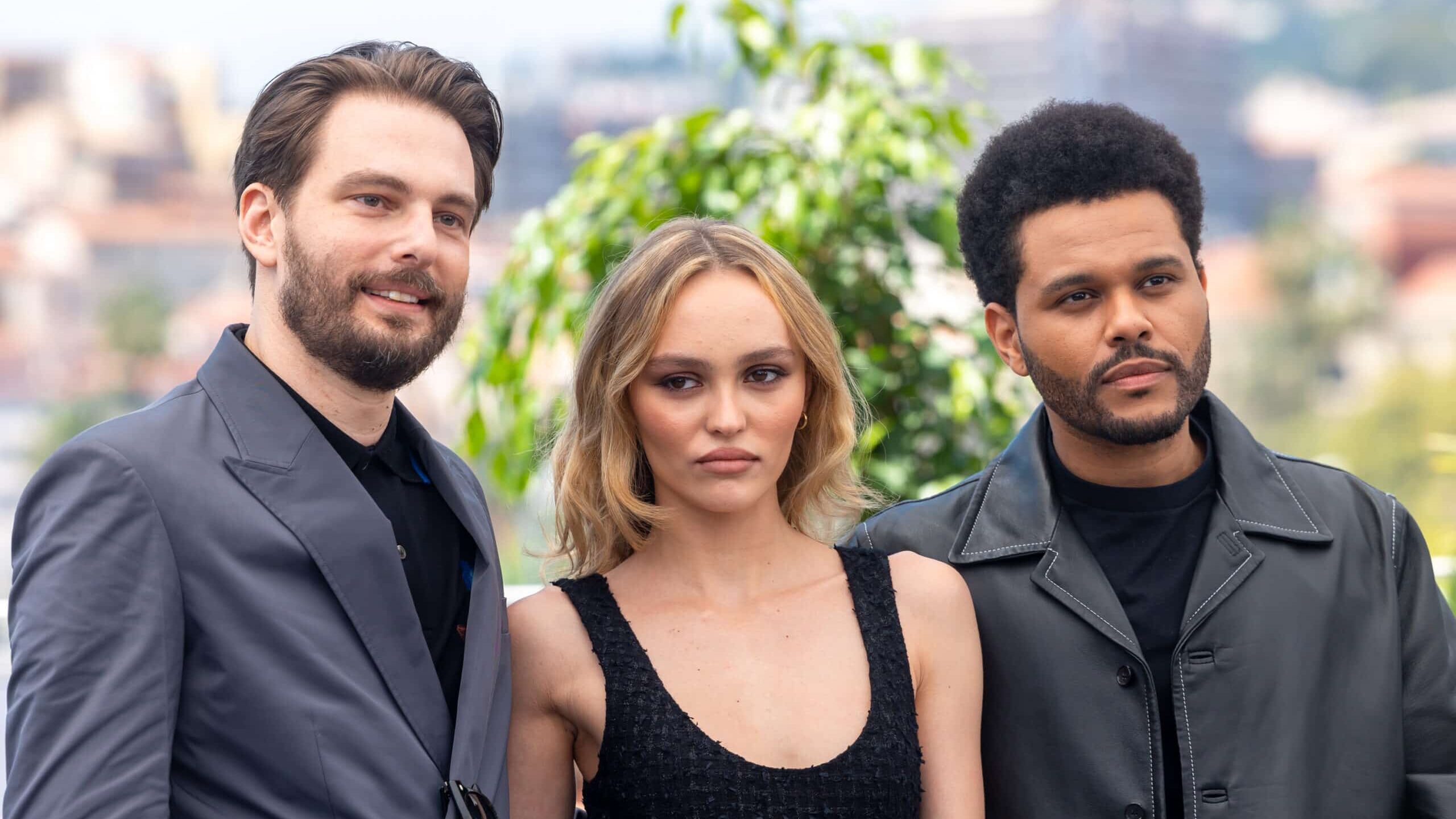 Sam Levinson, Lily-Rose Depp and Abel 'The Weeknd' Tesfaye attend "The Idol" photocall at the 76th annual Cannes film festival at Palais des Festivals on May 23, 2023 in Cannes, France.