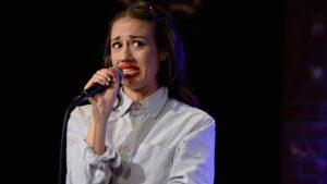HOLLYWOOD, CA - JUNE 10: Comedian Colleen Ballinger aka Miranda Sings performs onstage during Shoebox's 29th Birthday Celebration hosted by Rob Riggle at The Improv on June 10, 2015 in Hollywood, California.