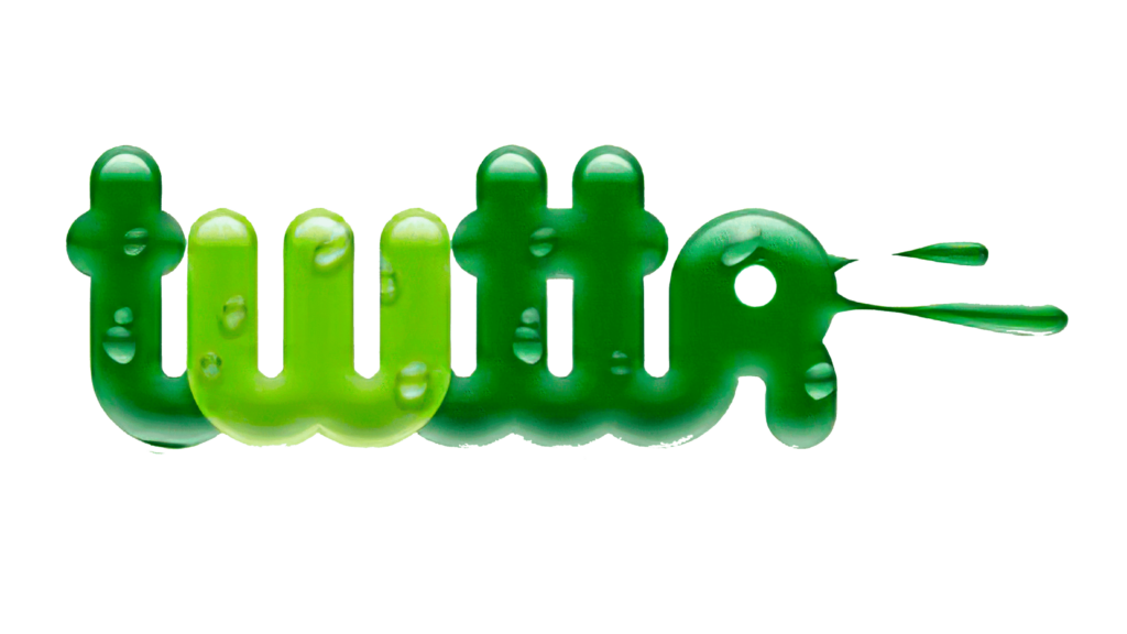 A green twitter logo in bubble text.
