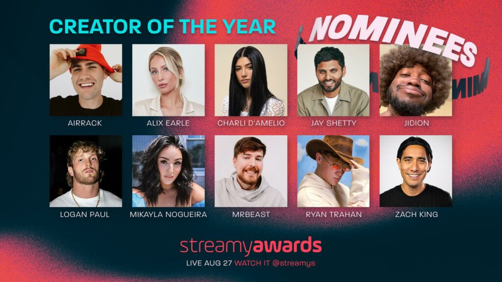 Streamys Creator of the Year nominees.