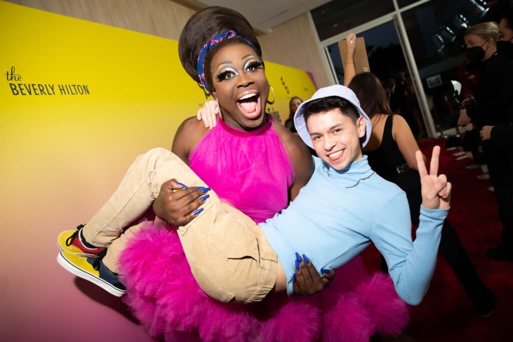 Presenters and performers Bob the Drag Queen &amp; Mikey Angelo before the show for the 2022 Streamy Awards.