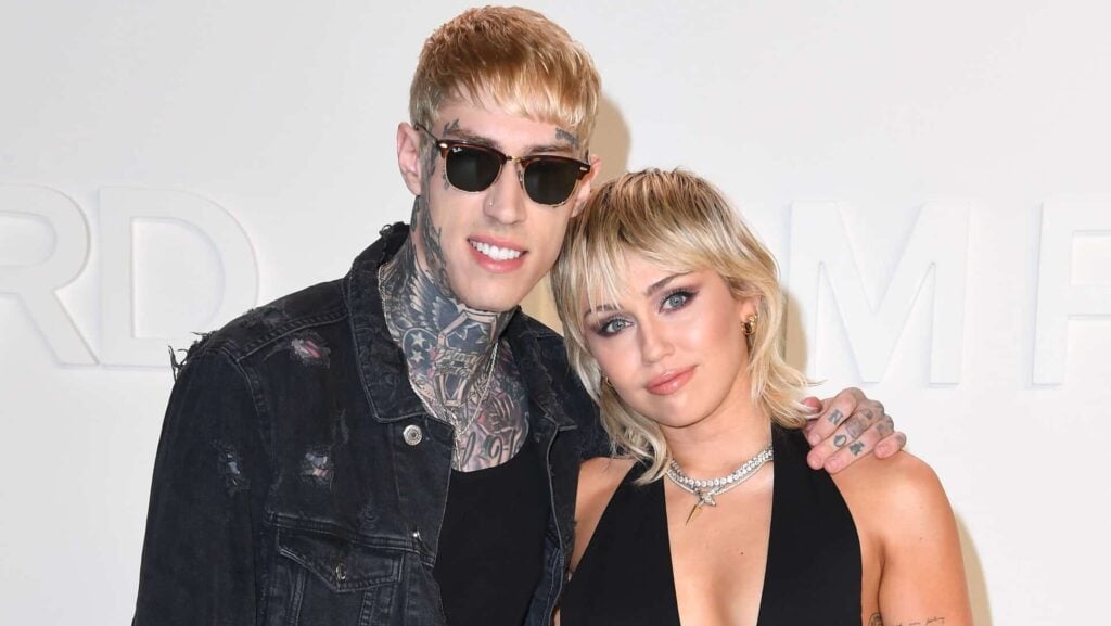 HOLLYWOOD, CALIFORNIA - FEBRUARY 07: Trace Cyrus and Miley Cyrus arrives at the Tom Ford AW20 Show at Milk Studios on February 07, 2020 in Hollywood, California.