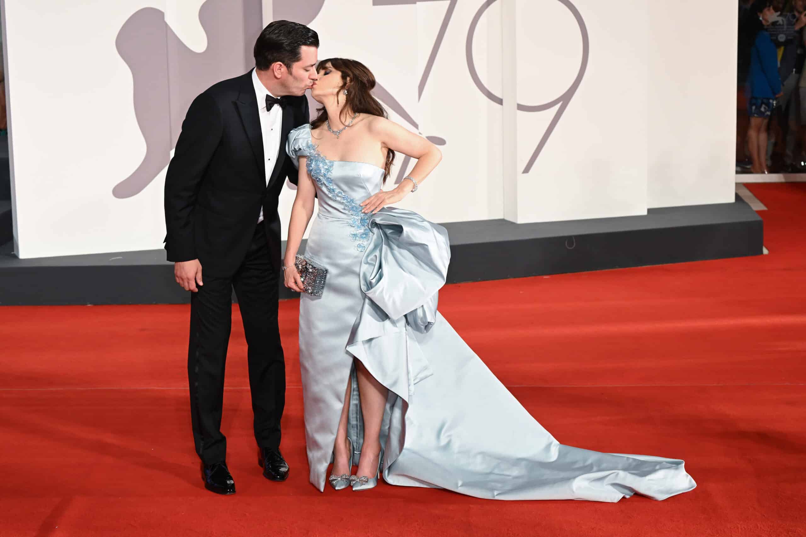 VENICE, ITALY - SEPTEMBER 07: Jonathan Scott and Zooey Deschanel attend the "Dreamin' Wild" red carpet at the 79th Venice International Film Festival on September 07, 2022 in Venice, Italy.
