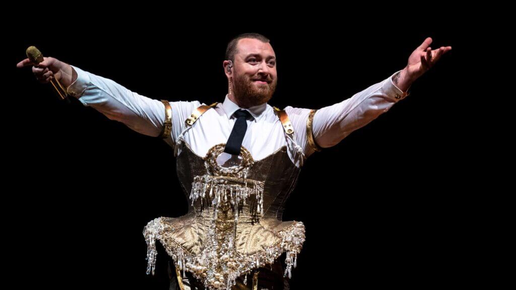 LISBON, PORTUGAL - JULY 08: Sam Smith performs on the NOS stage during day 3 of NOS Alive festival on July 08, 2023 in Lisbon, Portugal.