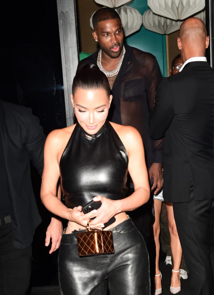 Tristan Thompson and Kim Kardashian are seen leaving Gekko restaurant on July 22, 2023 in Miami, Florida.