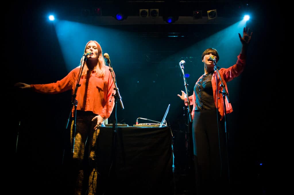 Caroline Hjelt and Aino Jawo of Icona Pop perform at the opening of Camden Crawl at KOKO on May 4, 2012 in London, England. 