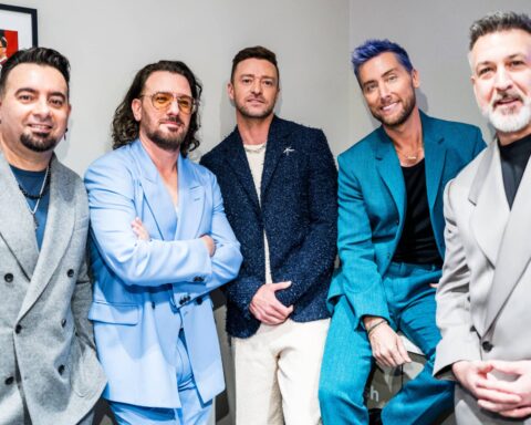 Chris Kirkpatrick, JC Chasez, Justin Timberlake, Lance Bass and Joey Fatone of NSYNC seen backstage during the 2023 Video Music Awards at Prudential Center on September 12, 2023 in Newark, New Jersey.
