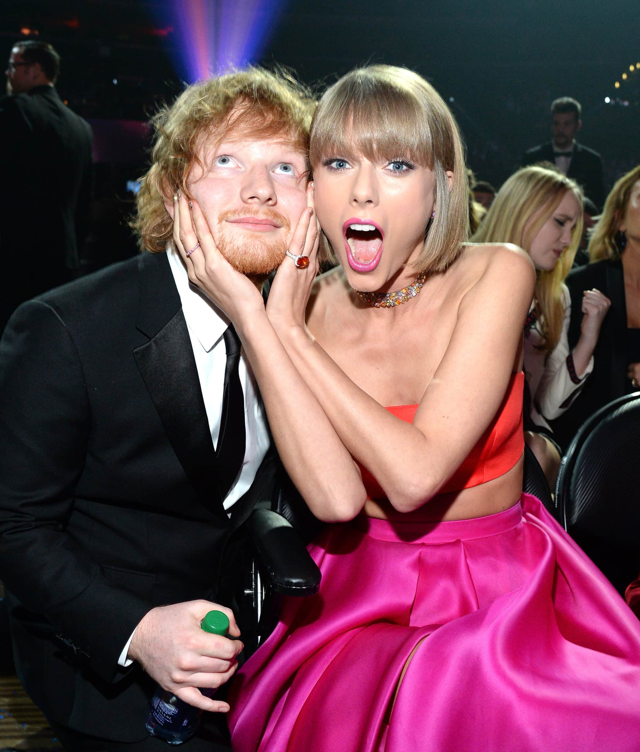 LOS ANGELES, CA - FEBRUARY 15: Ed Sheeran and Taylor Swift attends The 58th GRAMMY Awards at Staples Center on February 15, 2016 in Los Angeles, California. 