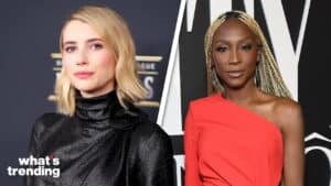 Emma Roberts in a black dress and Cynthia Erivo in a red one-shoulder dress at a formal event.