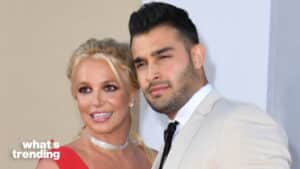 Britney Spears and Sam Asghari posing together at a formal event