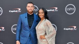 NFL player Travis Kelce (L) and media personality Kayla Nicole attend The 2018 ESPYS at Microsoft Theater on July 18, 2018 in Los Angeles, California.