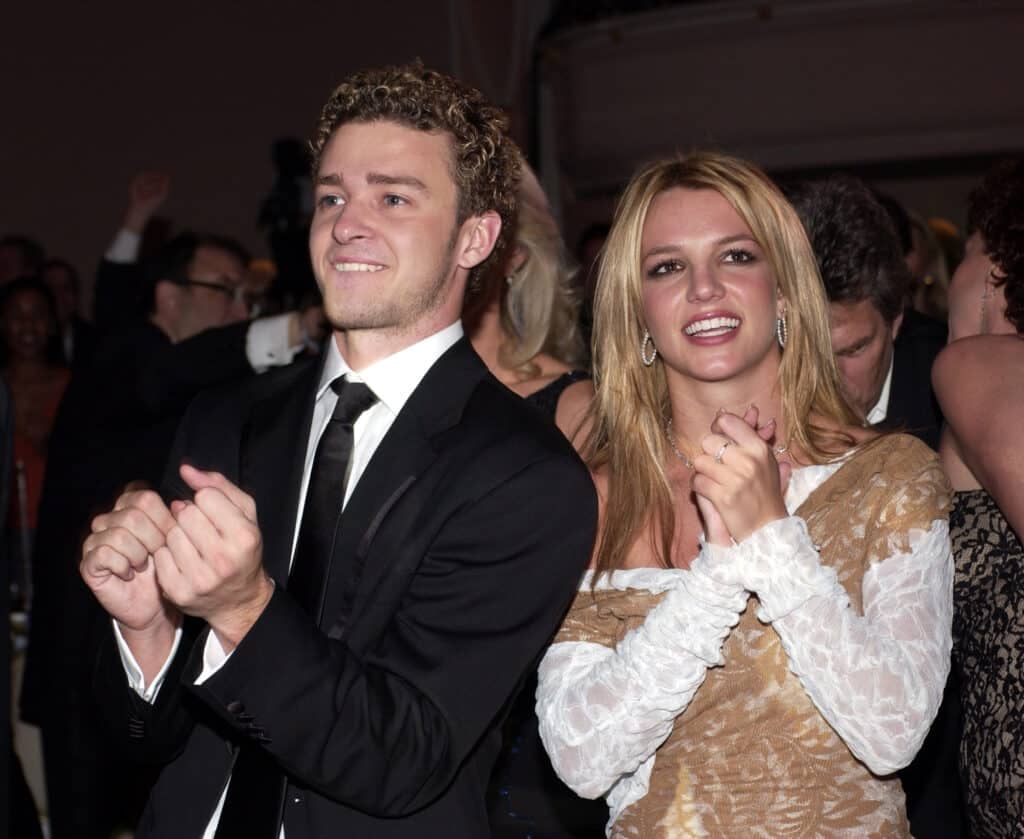 Justin Timberlake and Britney Spears during The 44th Annual GRAMMY Awards - Clive Davis Pre-GRAMMY Party at Beverly Hills Hotel in Beverly Hills, California, United States.