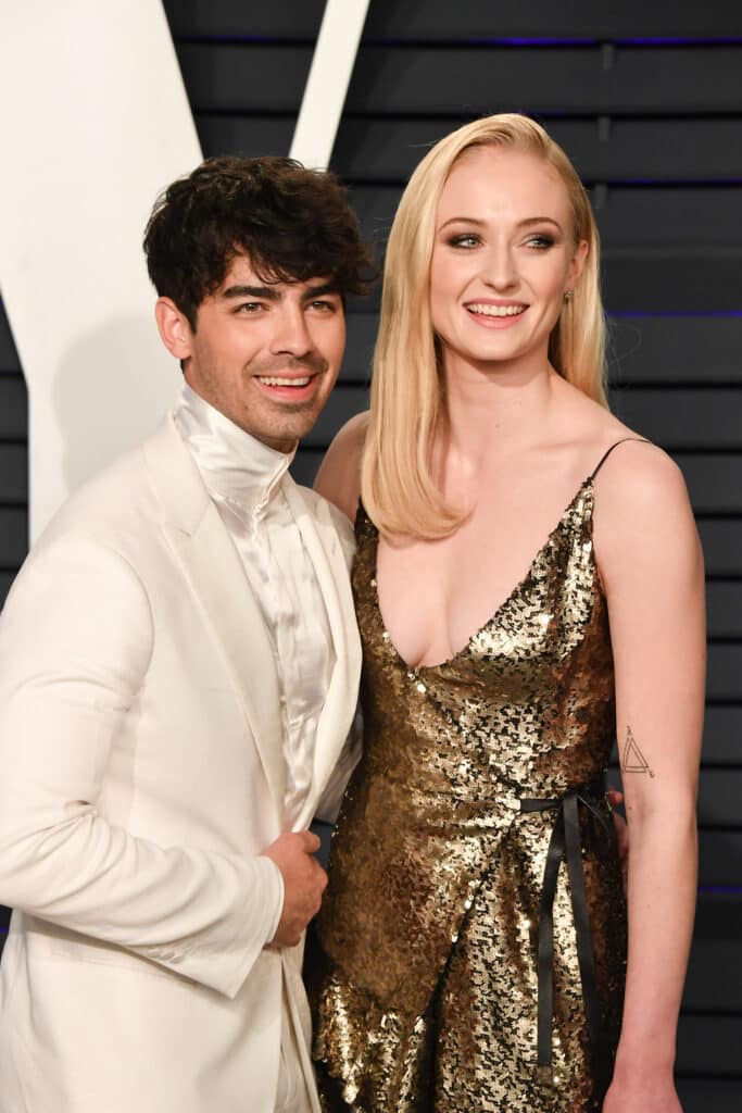 Joe Jonas and Sophie Turner attend the 2019 Vanity Fair Oscar Party hosted by Radhika Jones at Wallis Annenberg Center for the Performing Arts on February 24, 2019 in Beverly Hills, California.